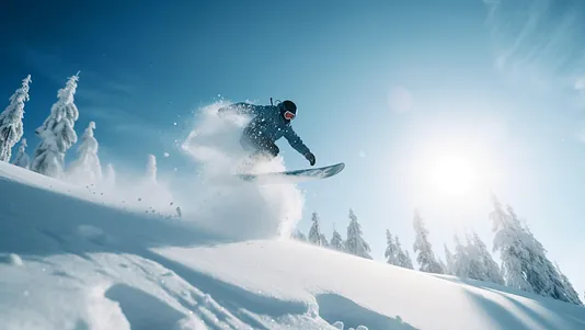 Mann kjører på snowboard i vinterlandskap